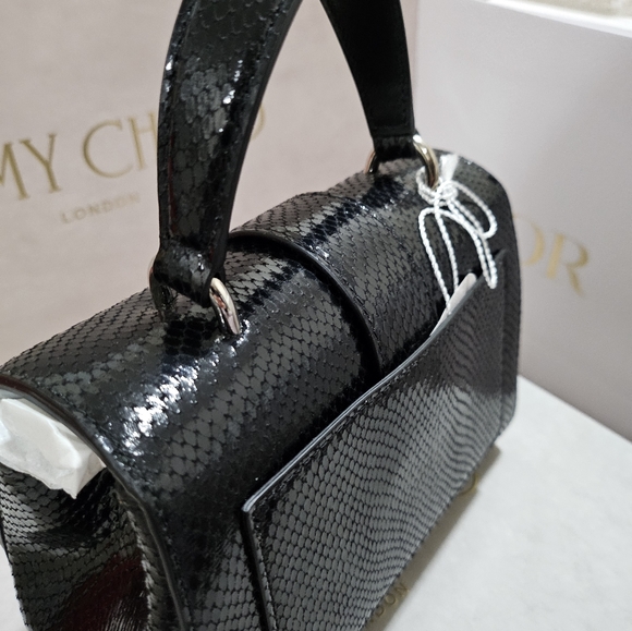 JIMMY CHOOLizard Calfskin Embossed Cheri Top Handle Bag Black - Picture 3 of 4